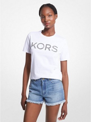 μπλουζακια γυναικεια Michael Kors Logo Organic βαμβακερα ασπρα | 678054-EKF