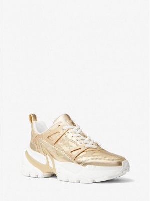 Αθλητικα Παπουτσια γυναικεια Michael Kors Nick Metallic δερματινα χρυσο χρωμα | 718653-ITJ